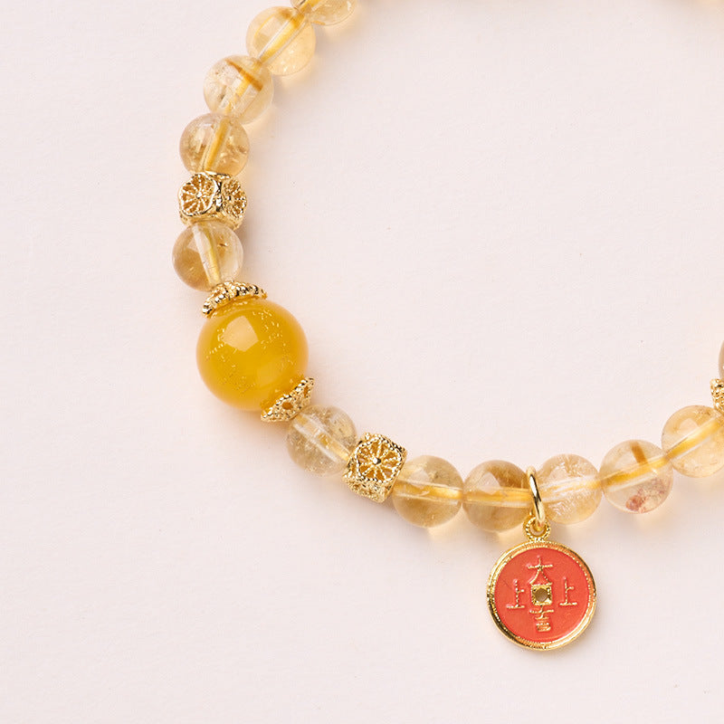 Golden Rutilated Quartz Natural Yellow Crystal Bracelet
