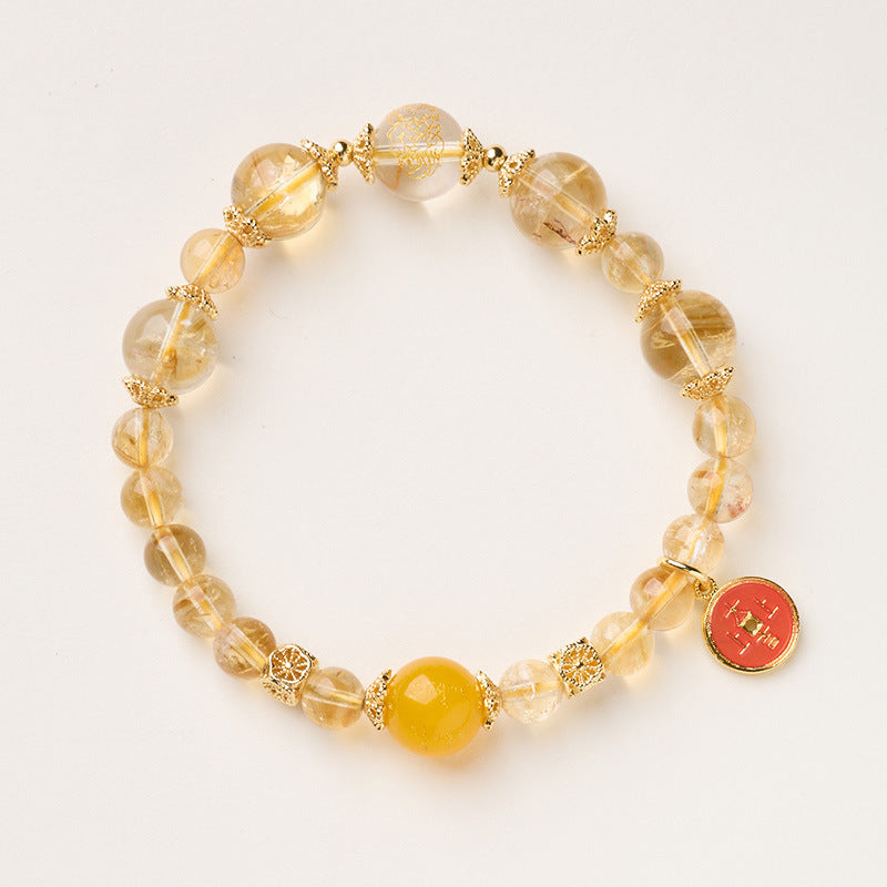 Golden Rutilated Quartz Natural Yellow Crystal Bracelet