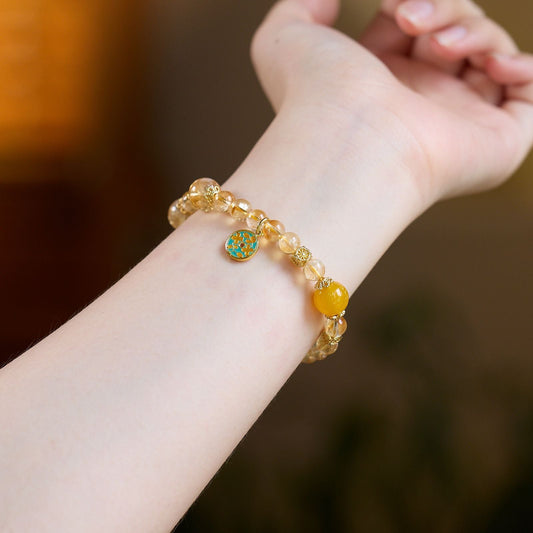 Golden Rutilated Quartz Natural Yellow Crystal Bracelet