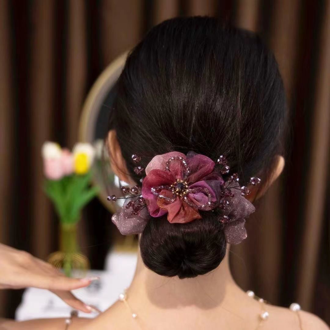 Handmade Large Mesh Flower Hair Tie Scruchies