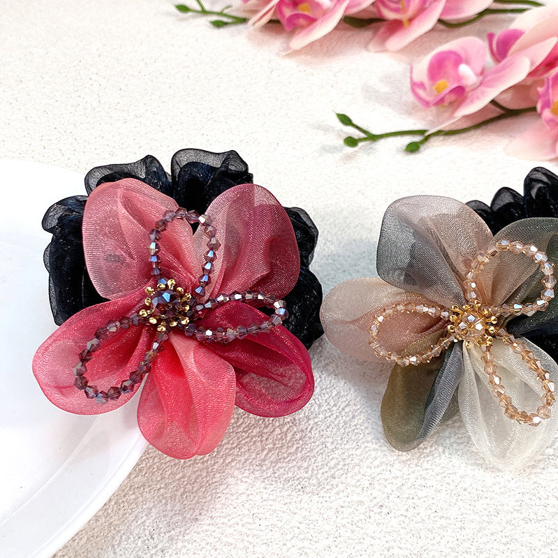 Handmade Large Mesh Flower Hair Tie Scruchies