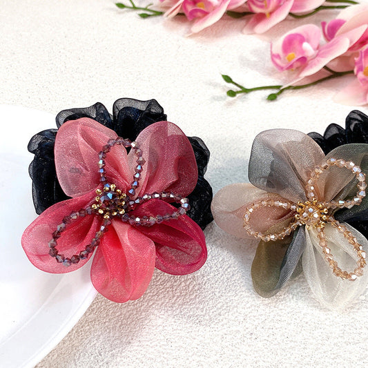 Handmade Large Mesh Flower Hair Tie Scruchies