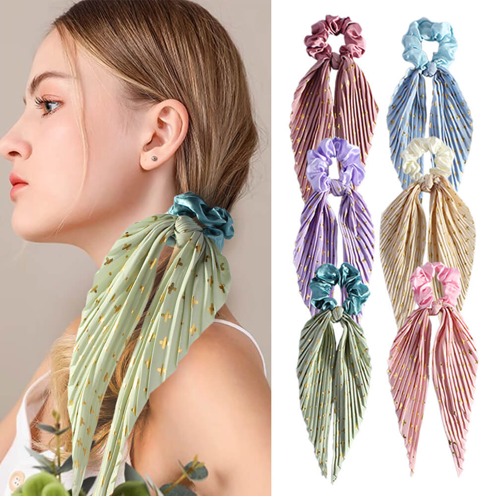 Vintage Handmade Pleated Scrunchie with Ribbon