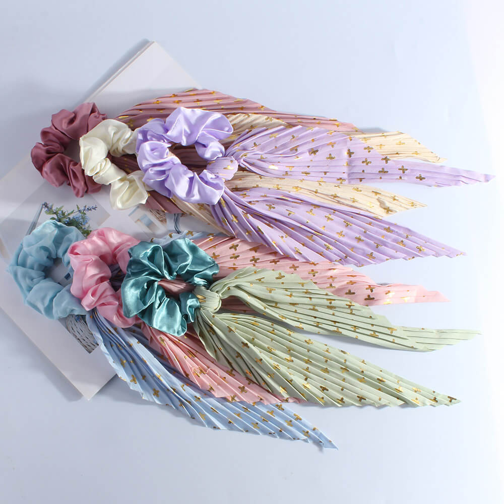 Vintage Handmade Pleated Scrunchie with Ribbon