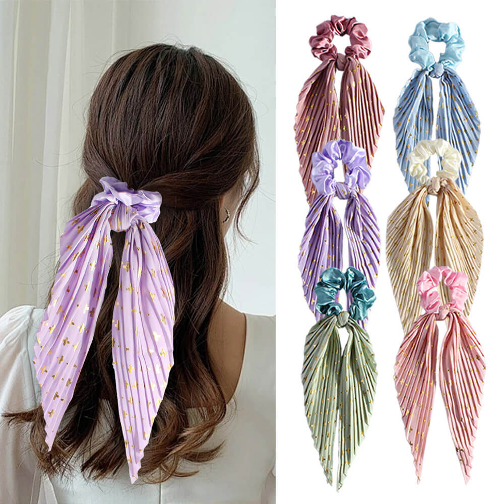 Vintage Handmade Pleated Scrunchie with Ribbon