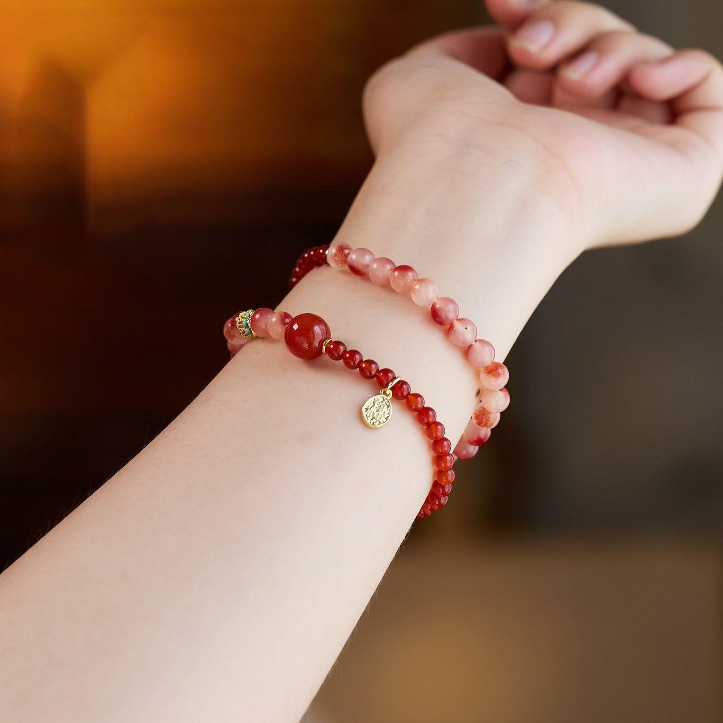 Natural Red Agate Double-Loop Healing Bracelet