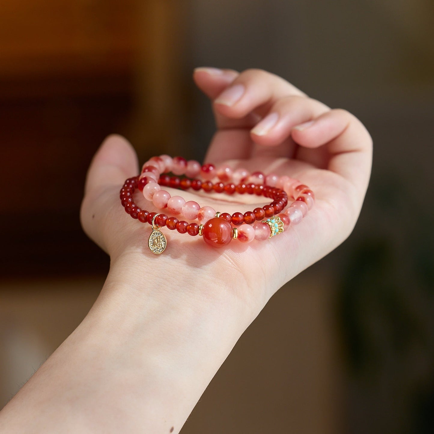 Natural Red Agate Double-Loop Healing Bracelet