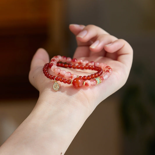 Natural Red Agate Double-Loop Healing Bracelet