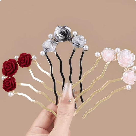 Rose Flower Hair Combs Bun Maker Updo Tools