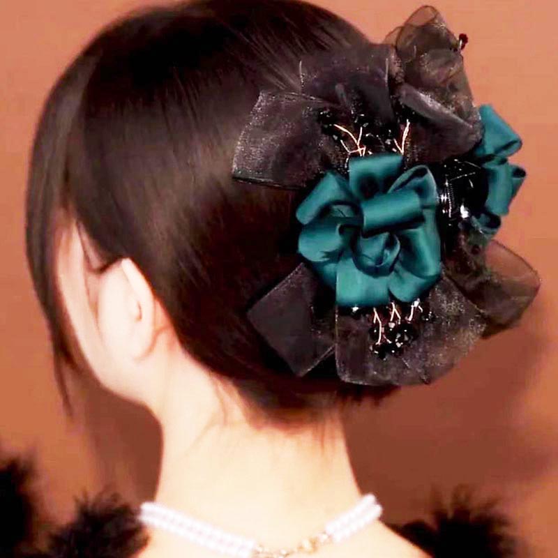 Vintage Organza Flower Beads Hair Claw Clips