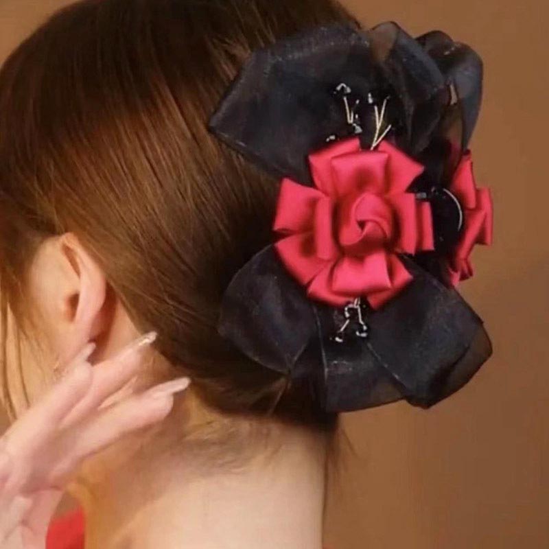 Vintage Organza Flower Beads Hair Claw Clips
