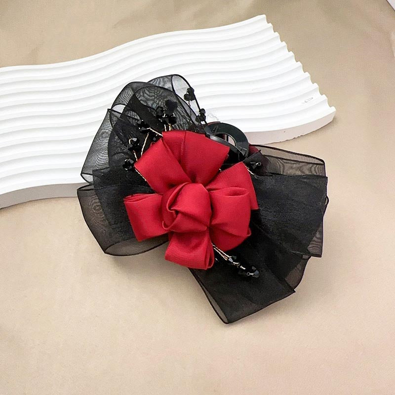 Vintage Organza Flower Beads Hair Claw Clips