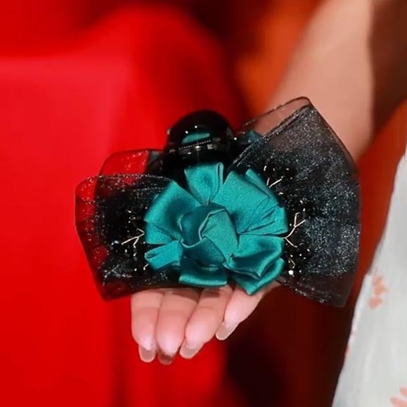 Vintage Organza Flower Beads Hair Claw Clips