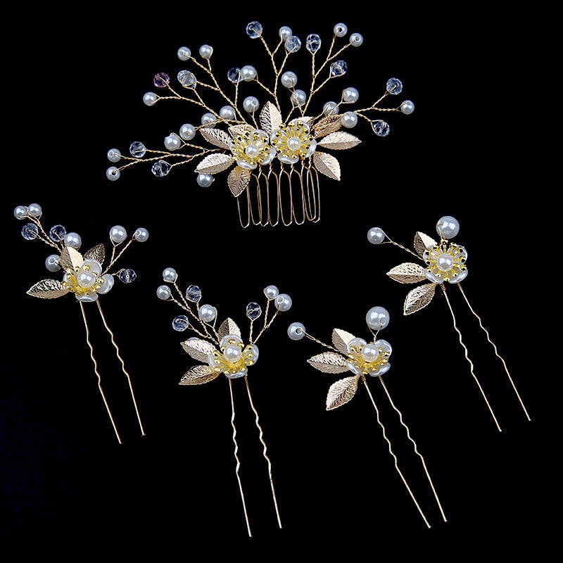 Wedding Bridal Pearl Leaves Flower Hair Combs Pins