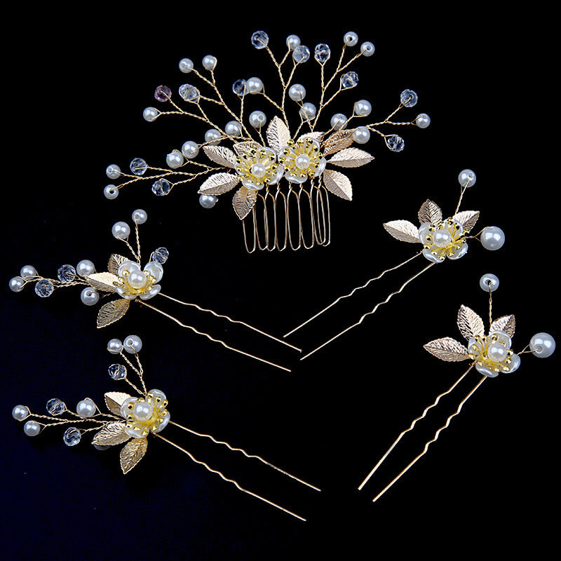 Wedding Bridal Pearl Leaves Flower Hair Combs Pins