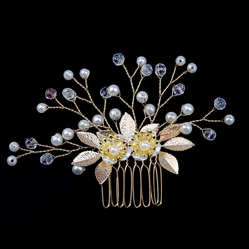 Wedding Bridal Pearl Leaves Flower Hair Combs Pins