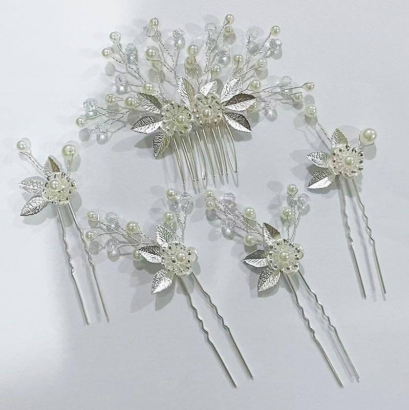 Wedding Bridal Pearl Leaves Flower Hair Combs Pins