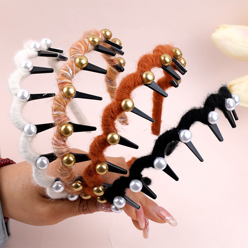 Handmade Pearl Knitted Headband with Claws