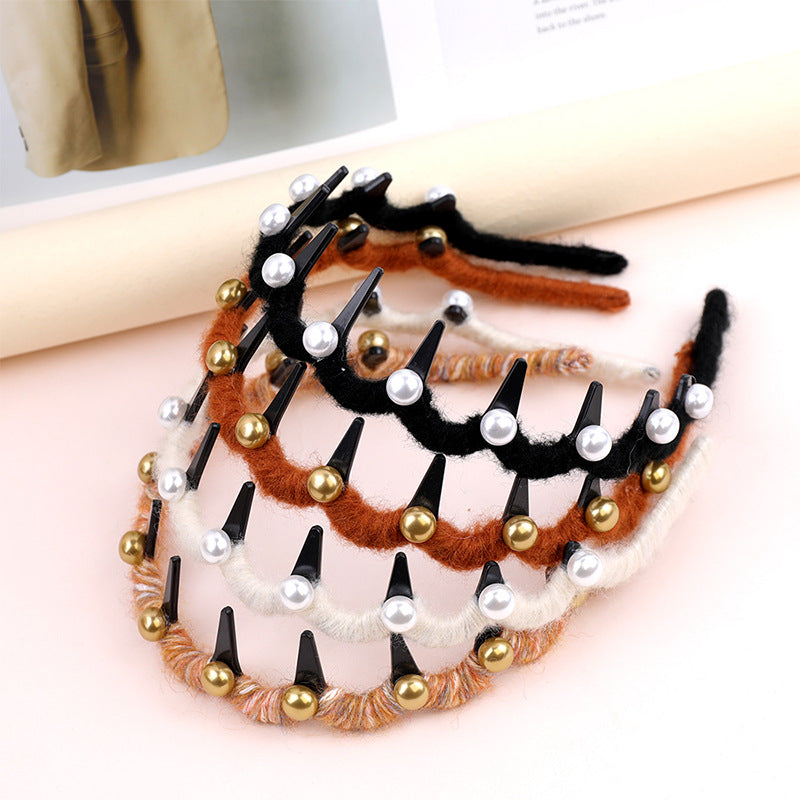 Handmade Pearl Knitted Headband with Claws