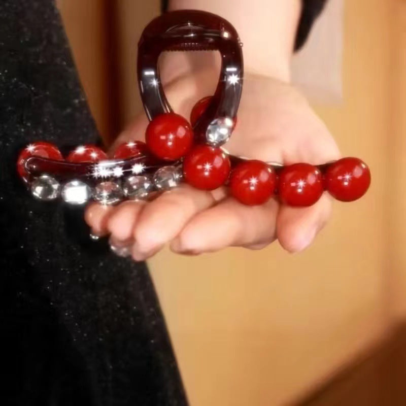 Stylish Red Pearl Diamond Hair Claw Clips