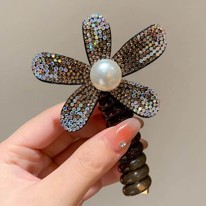 Telephone Line Hair Ties Ponytail Holder with Camellia