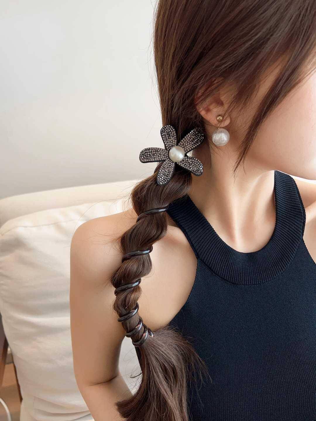 Telephone Line Hair Ties Ponytail Holder with Camellia