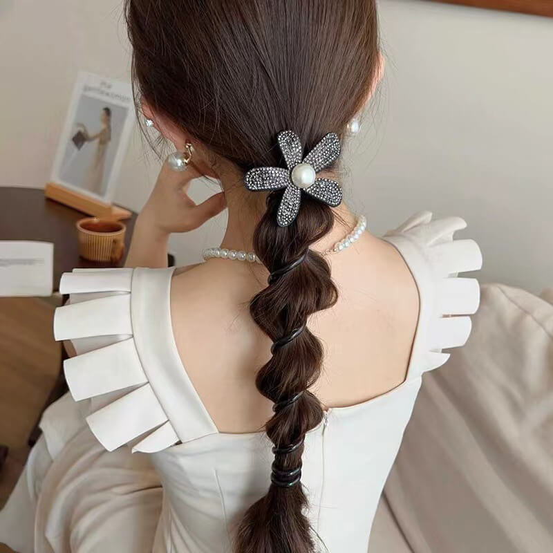 Telephone Line Hair Ties Ponytail Holder with Camellia