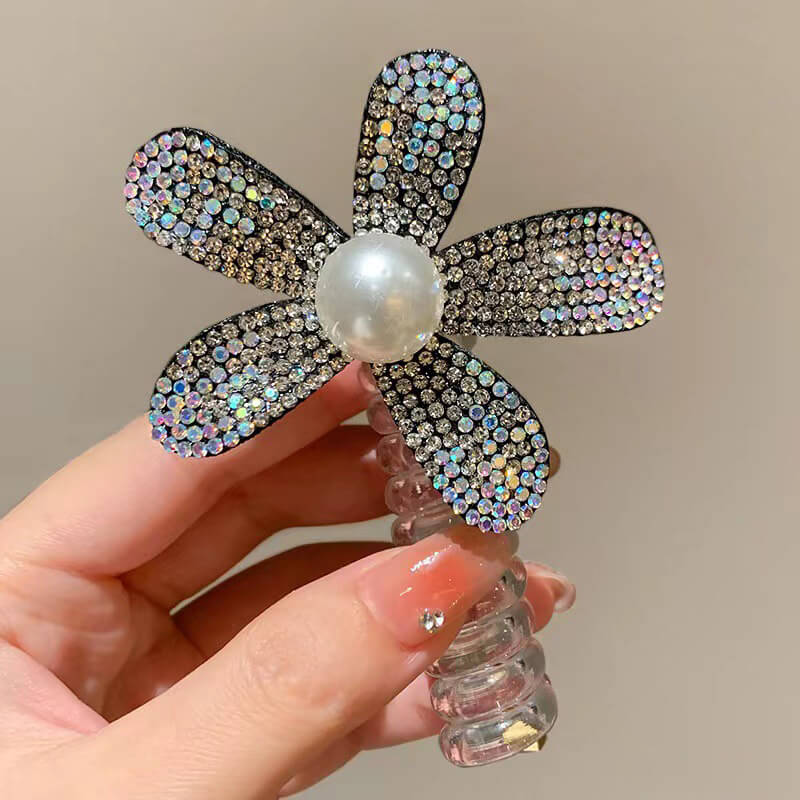 Telephone Line Hair Ties Ponytail Holder with Camellia