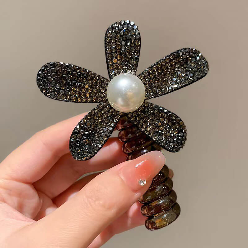 Telephone Line Hair Ties Ponytail Holder with Camellia