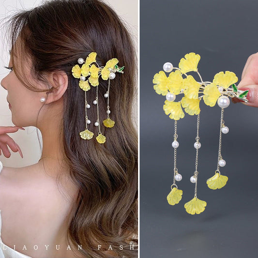 Vintage Ginkgo Tassel Hair Clips