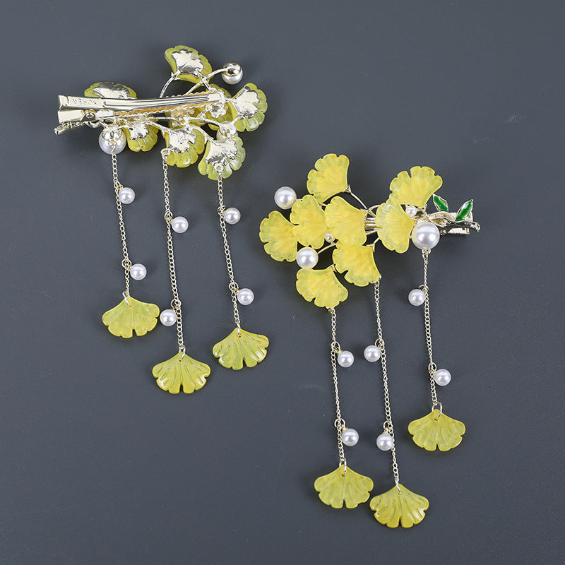 Vintage Ginkgo Tassel Hair Clips