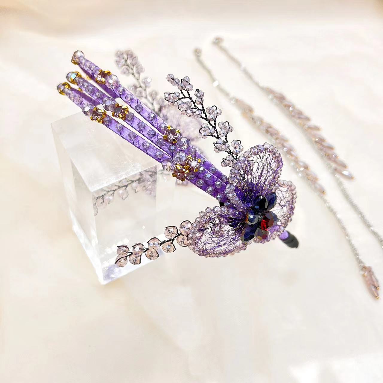 Vintage Handmade Knitted Flower Tassel Headband