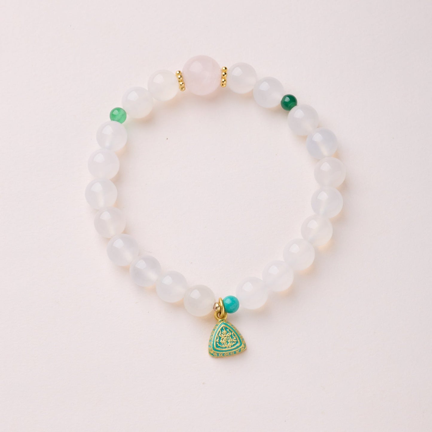 White Agate Beaded Bracelet with Enamel Lucky Charm