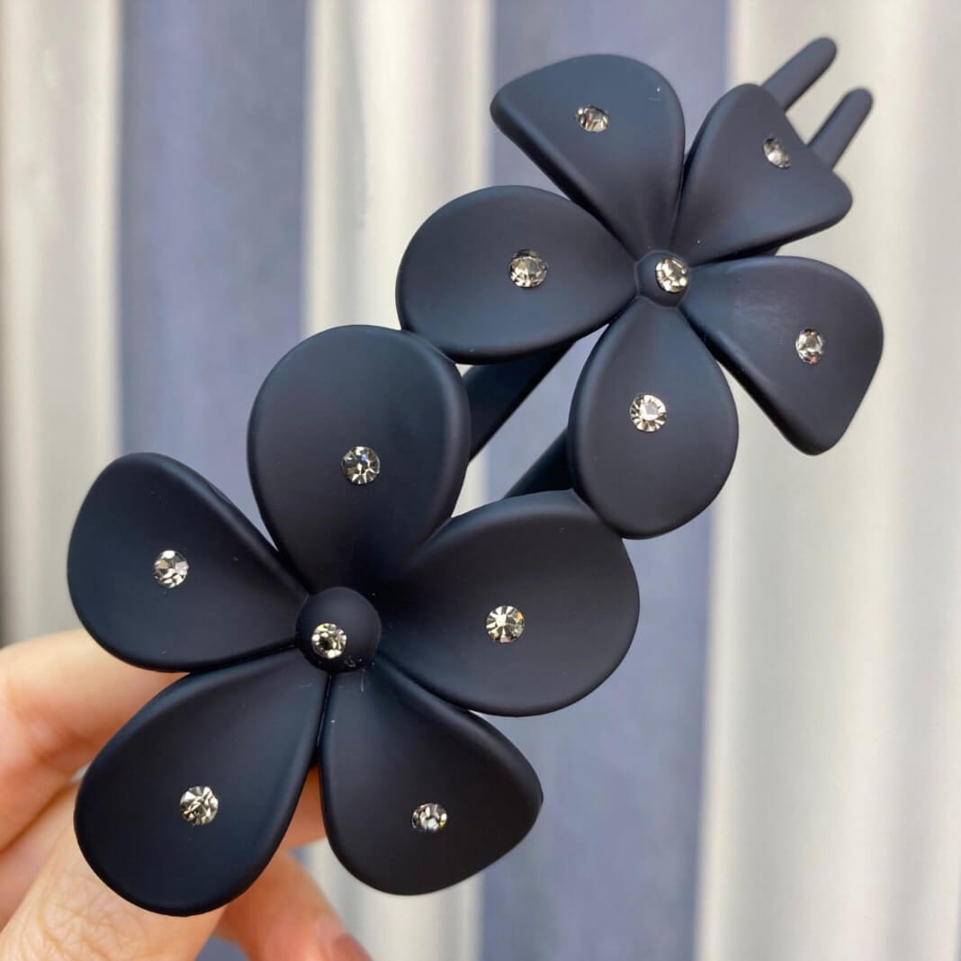 Diamond Flower Hair Clips Claws Bun Updo Holders