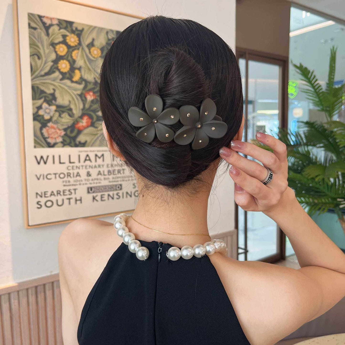 Diamond Flower Hair Clips Claws Bun Updo Holders